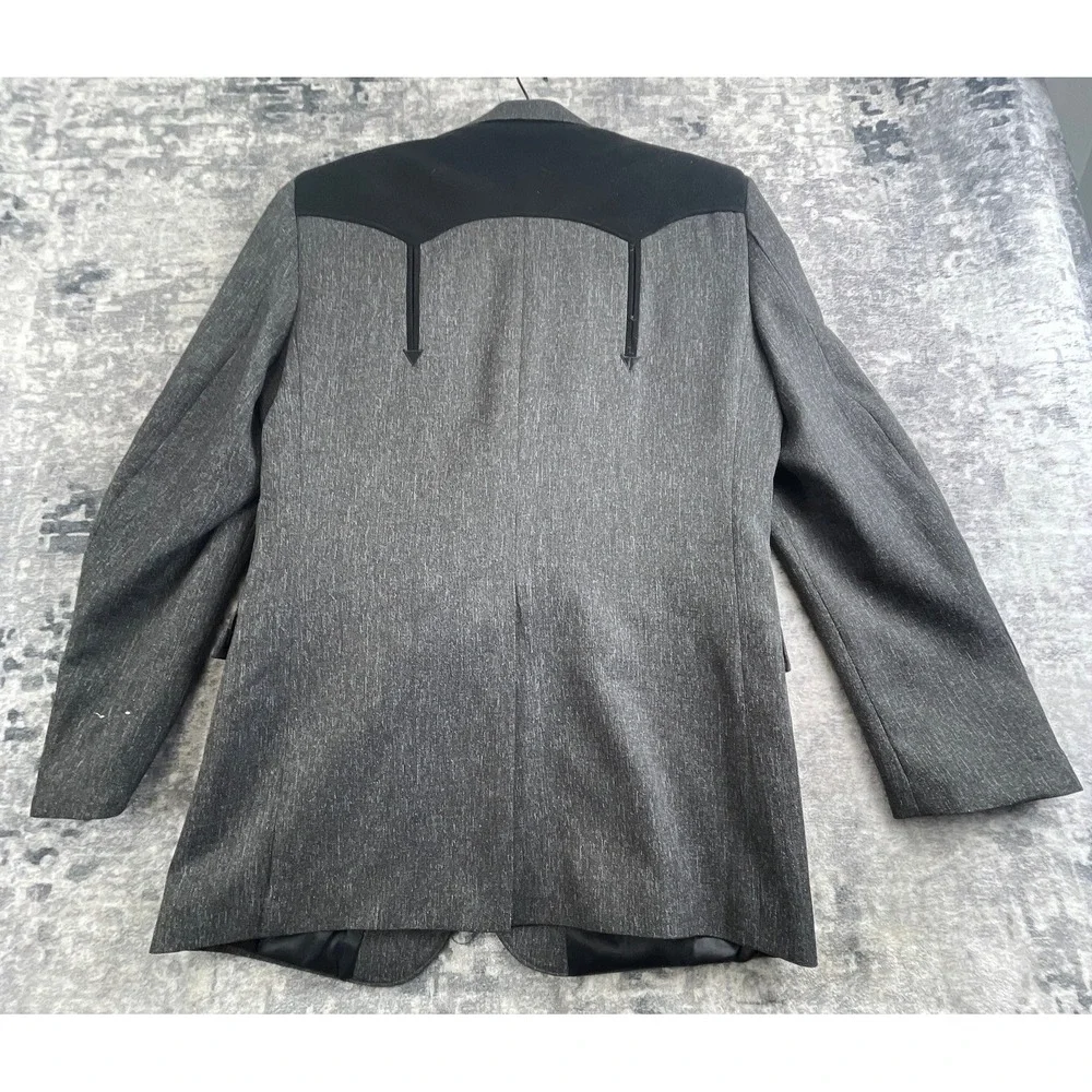 Circle S Mens 40R Vtg Western Blazer Gray Black Contrast Yoke Sport Coat Cowboy